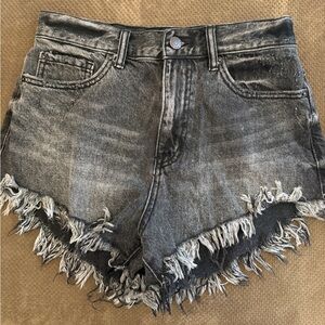 BDG Cheeky High Rise Washed Black Frayed Hem Denim Shorts